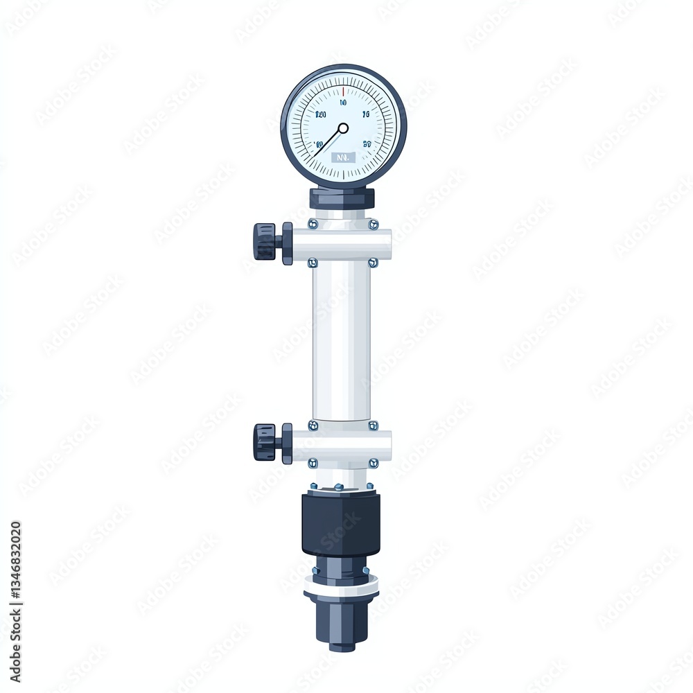 Industrial pressure gauge with a clear background, used for measuring fluid pressure. Industrial pressure gauge with a clear background, used for measuring fluid pressure.