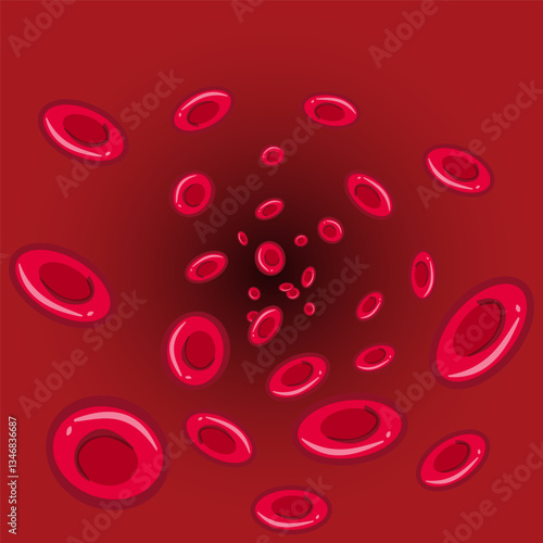 Red blood cells in blood vessels. Medical concept of hemophilia