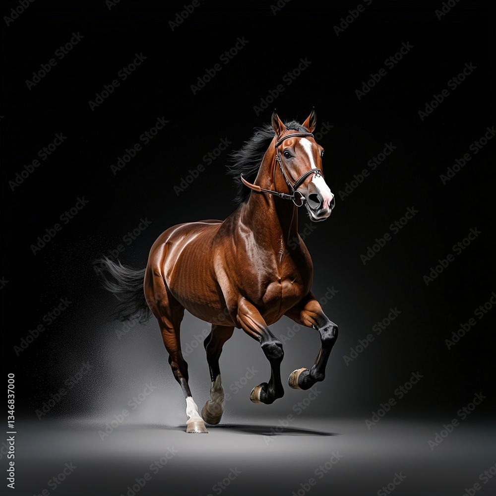 Obraz premium Majestic Brown Horse Galloping in Dramatic Studio Lighting