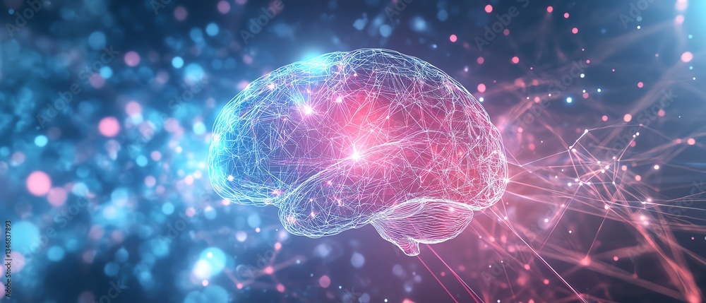 Futuristic abstract brain hologram with luminous neural circuits, on a crisp white background, digital intelligence theme Futuristic abstract brain hologram with luminous neural circuits, on a crisp white background, digital intelligence theme