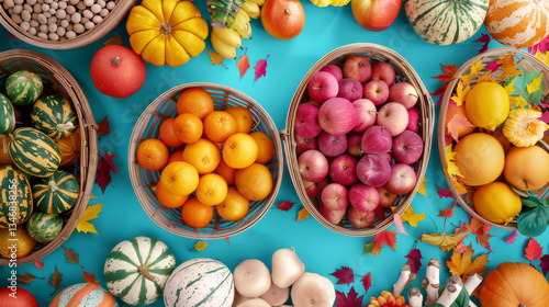 Harvest festival bounty colorful market fresh produce autumn vibes aerial view abundance