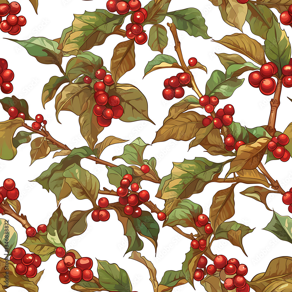 seamless pattern Realistic and artistic illustrations of coffee beans, brewing equipment, coffee cups for background or wallpaper