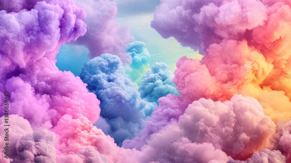Vibrant and Dreamlike Sky Displaying Fluffy Pastel Clouds in Shades of Pink, Purple, Blue, and Orange for an Ethereal Whical Atmosphere Vibrant and Dreamlike Sky Displaying Fluffy Pastel Clouds in Shades of Pink, Purple, Blue, and Orange for an Ethereal Whical Atmosphere