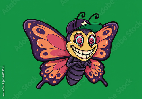 Smiling Pixel Art Butterfly Wearing a Hat