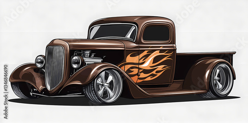 Wallpaper Mural Classic Hot Rod Truck: A stunning illustration of a classic hot rod pickup truck, showcasing intricate design and custom features. Depicting speed and style, perfect for automotive enthusiasts. Torontodigital.ca