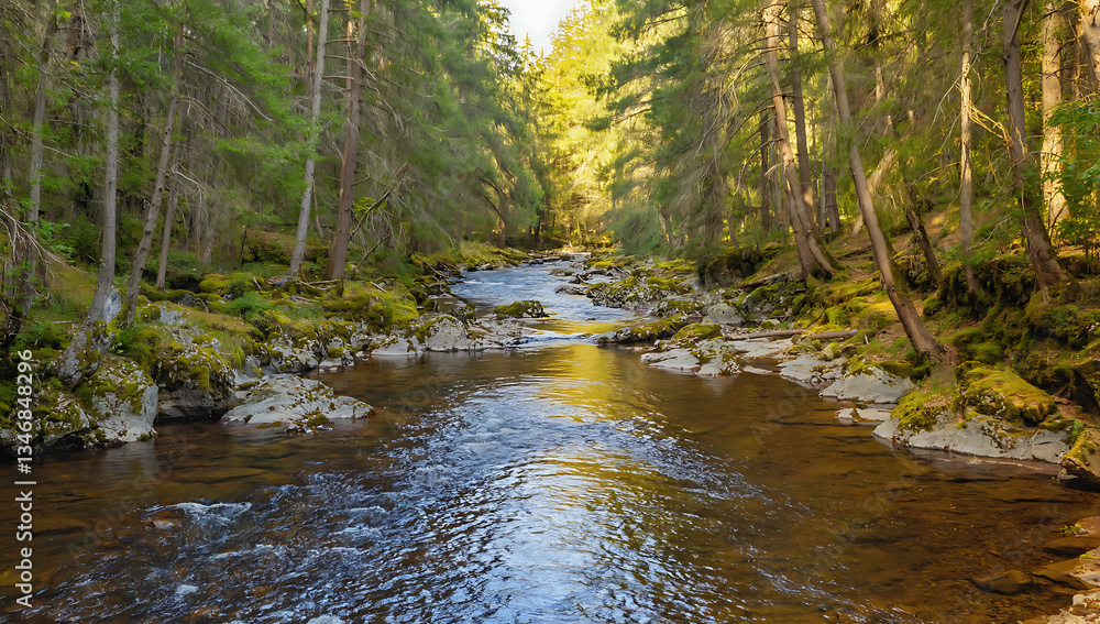 Obraz premium Idyllic forest river in sunlight