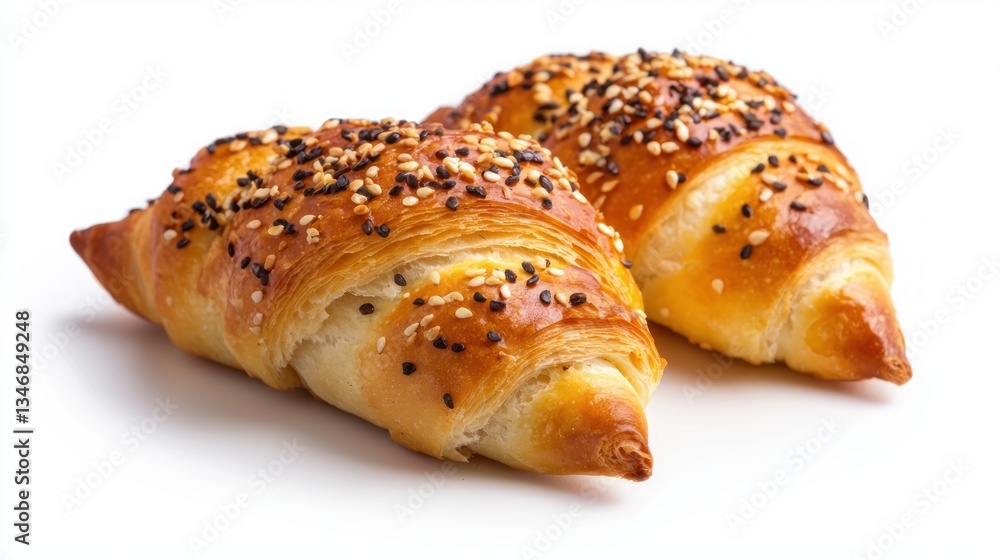 Golden croissants sprinkled with seeds on a clean white background bakery delight culinary concept food Golden croissants sprinkled with seeds on a clean white background bakery delight culinary concept food