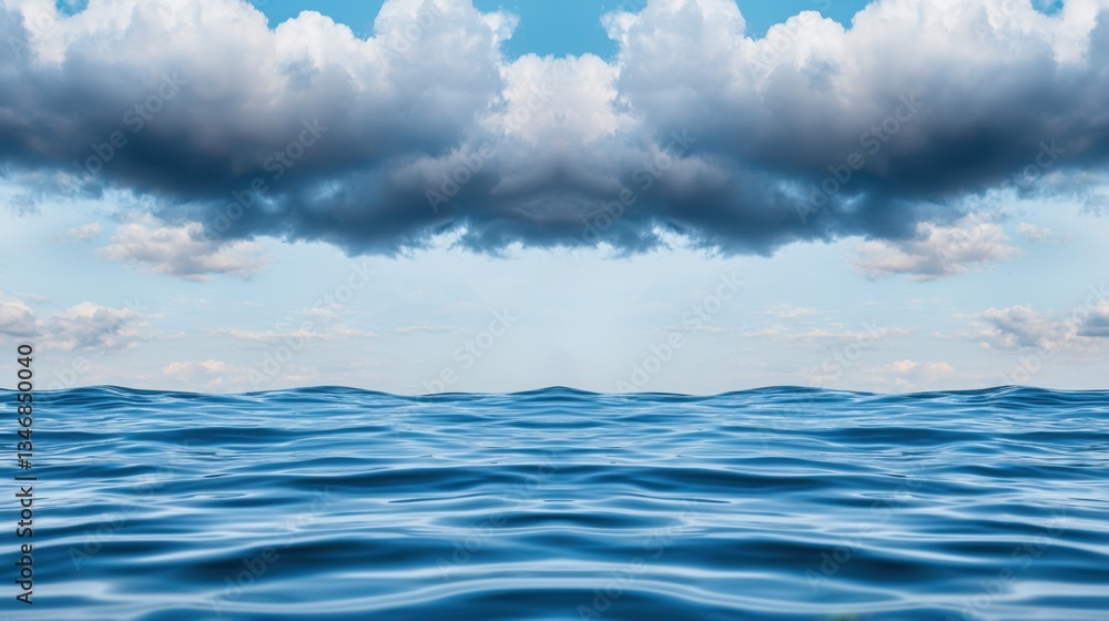 Obraz premium Storm clouds approaching over a calm sea Concept, Gentle Waves Reflecting Under Darkening Storm Clouds Above Tranquil Ocean Water Surface at Dusk
