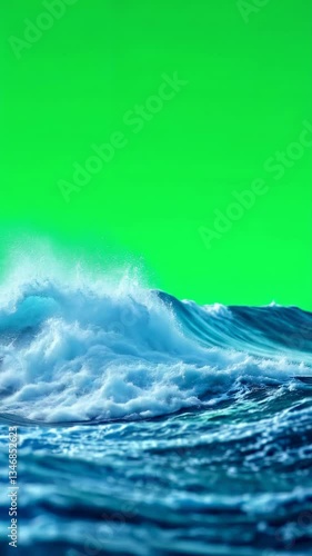 Waves Crashing Against Green Screen Background