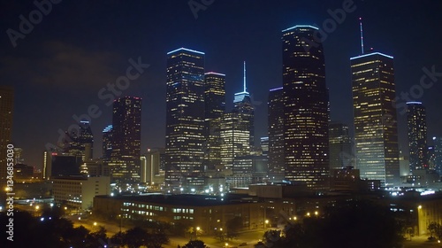 Night View of Houston Skyline, Texas