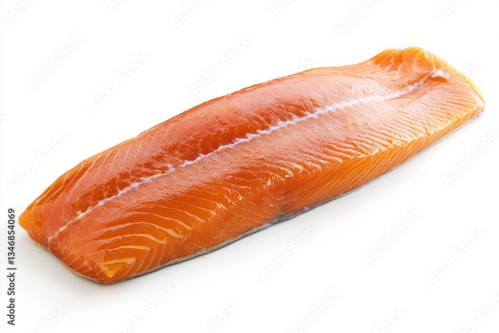 Vivid close up of uncooked salmon fillet against white background for cooking food preparation Vivid close up of uncooked salmon fillet against white background for cooking food preparation