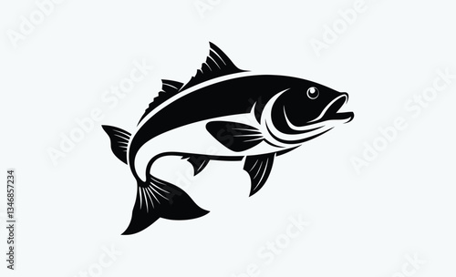 Barramundi fish silhouette, black fish vector illustration