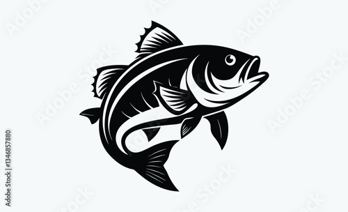 Barramundi fish silhouette, black fish vector illustration