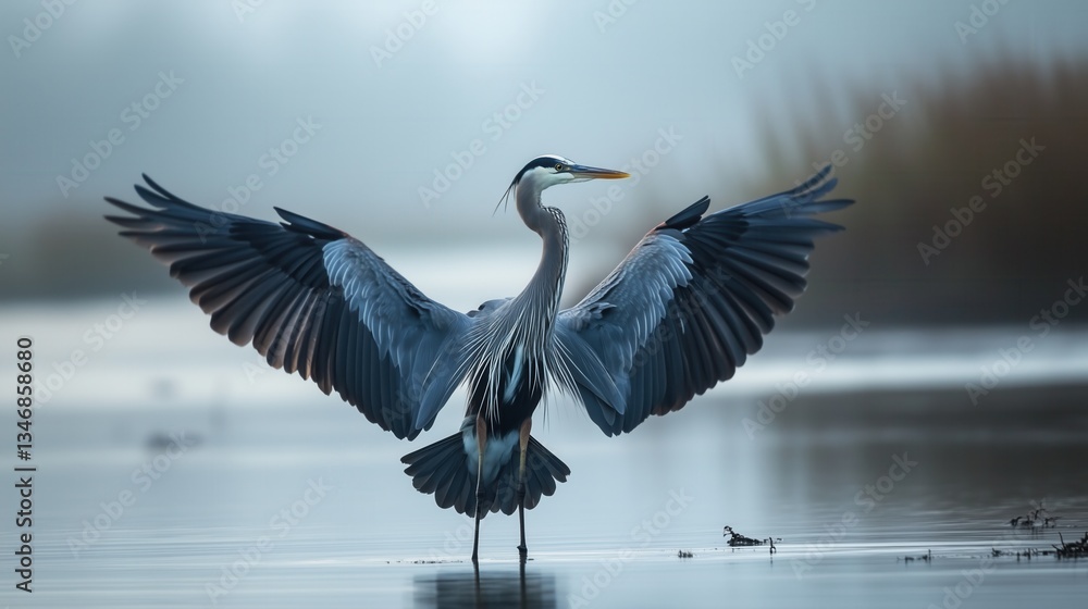 Fototapeta premium Majestic Great Blue Heron Spreading Wings