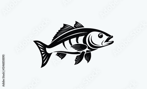 Barramundi fish silhouette, black fish vector illustration