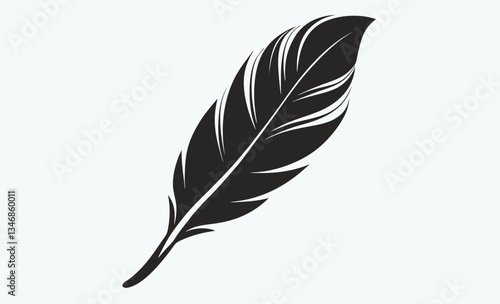 Bird feather silhouette, black feather vector illustration