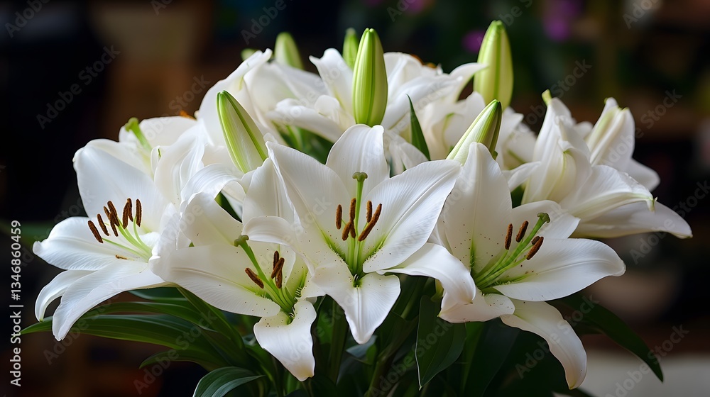 Fototapeta premium 17. A bouquet of delicate white lilies beautifully arranged