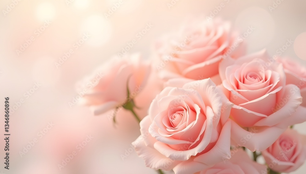 Close-up of three delicate pink roses against a soft, blurred background. Close-up of three delicate pink roses against a soft, blurred background.