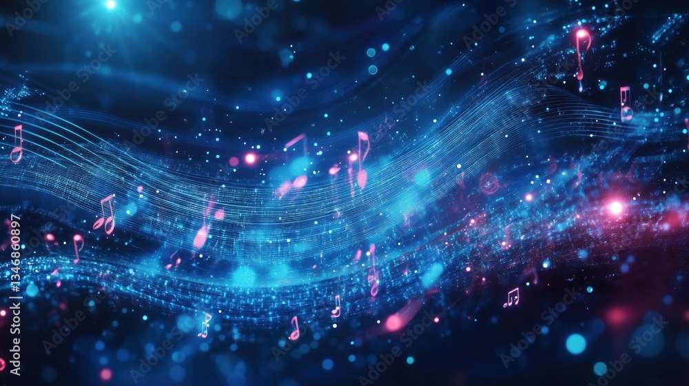 Obraz premium Vibrant Music Waves and Notes Background