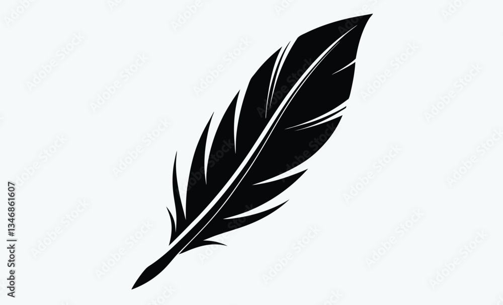 Fototapeta premium Bird feather silhouette, black feather vector illustration