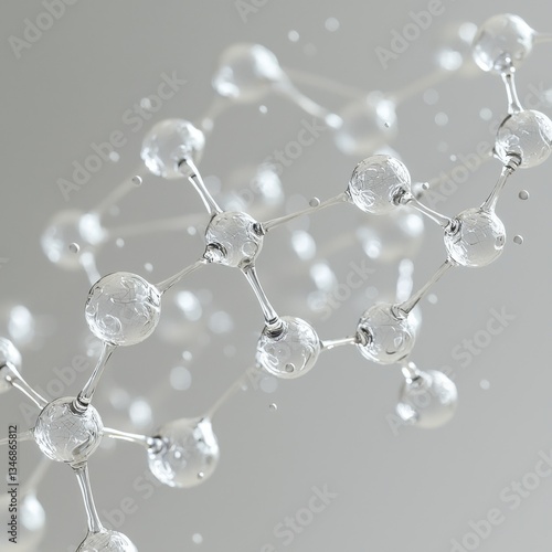 3D Molecular Concept of Active Ingredient in Beauty Product. Molecular structure with bubbles on a soft background