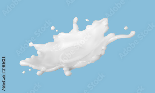 Milk splash isolated on blue background. Natural dairy product, yogurt or cream splash with flying drops. Realistic Vector illustration