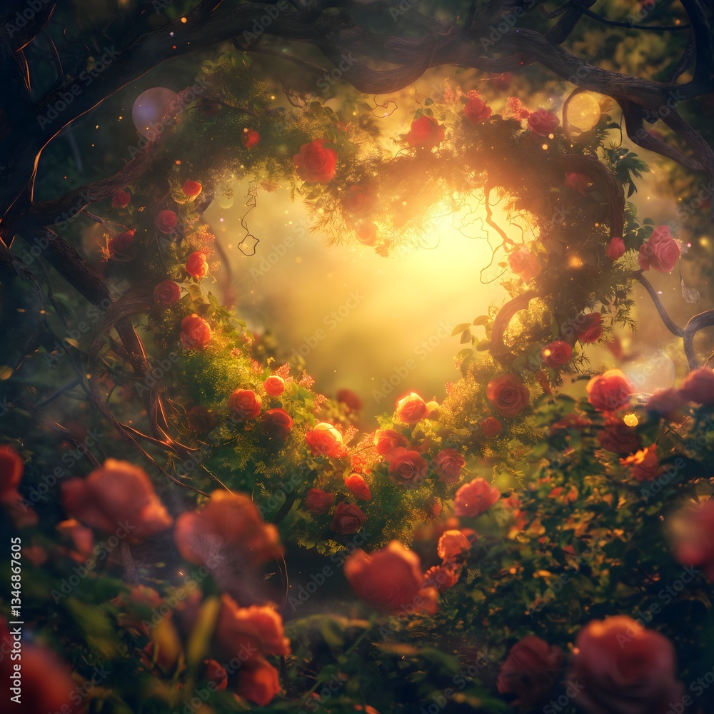 Heart-Shaped Rose Garden at Dawn
