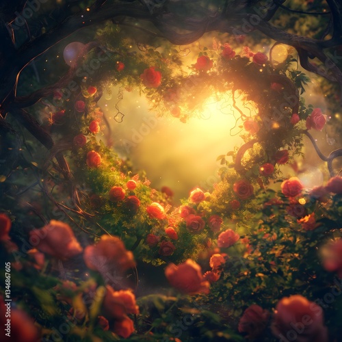 Obraz na płótnie Heart-Shaped Rose Garden at Dawn w salonie