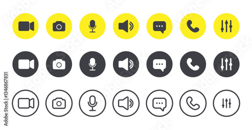 Icon Videocall. Vector set for app or learning conference. Collections buttons of online video chat, internet talk, call technology. Flat style.