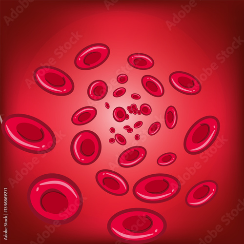 Movement of red blood cells in an artery. Scientific 3D illustration