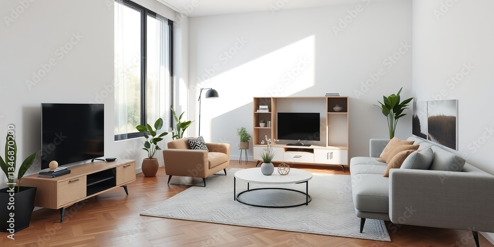 Fototapeta premium Modern Apartment Mockup: Stylish Furniture Arrangement