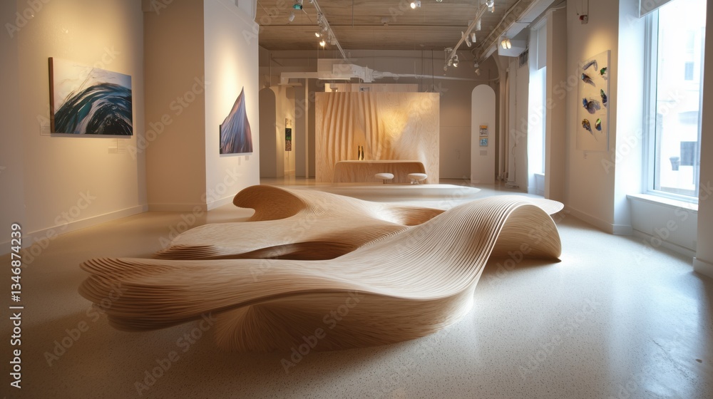 Fototapeta premium Modern Wooden Sculpture in Art Gallery