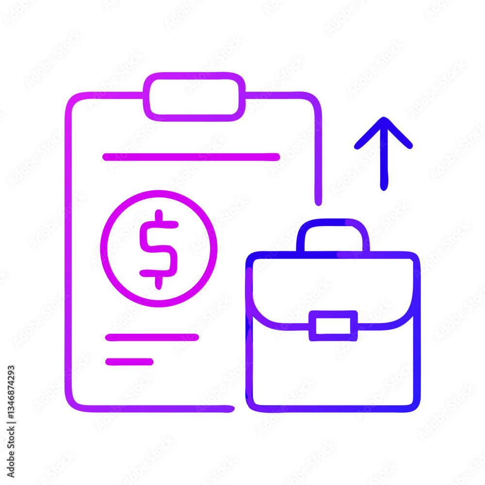 Financial report with upward trend and briefcase icon Financial report with upward trend and briefcase icon