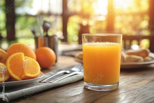 freshly squeezed orange juice on a breakfast
