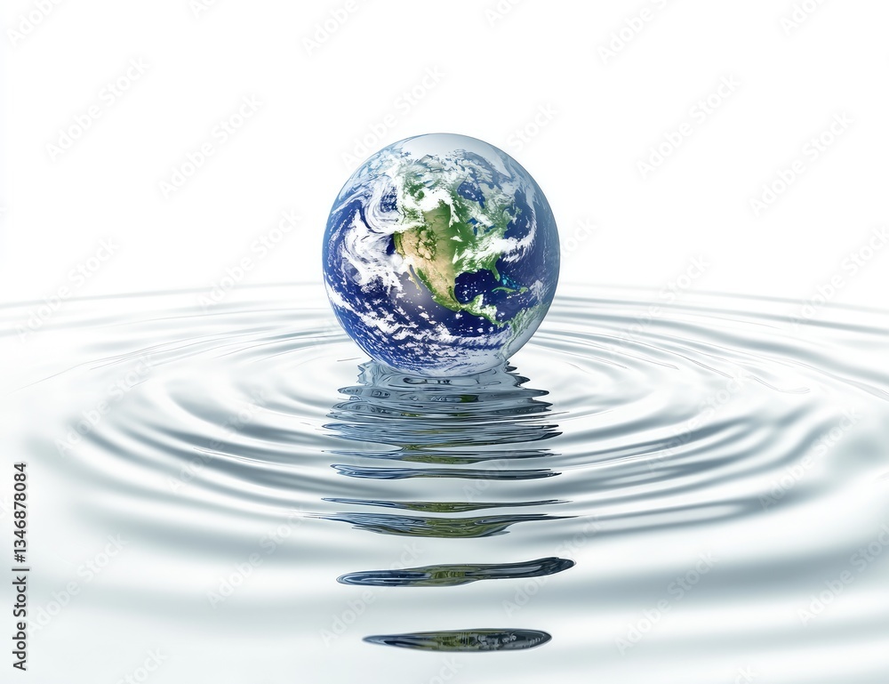 A globe floats on rippling water, symbolizing World Water Day, conservation, sustainability, and the global water crisis. Ideal for environmental awareness and climate change themes A globe floats on rippling water, symbolizing World Water Day, conservation, sustainability, and the global water crisis. Ideal for environmental awareness and climate change themes