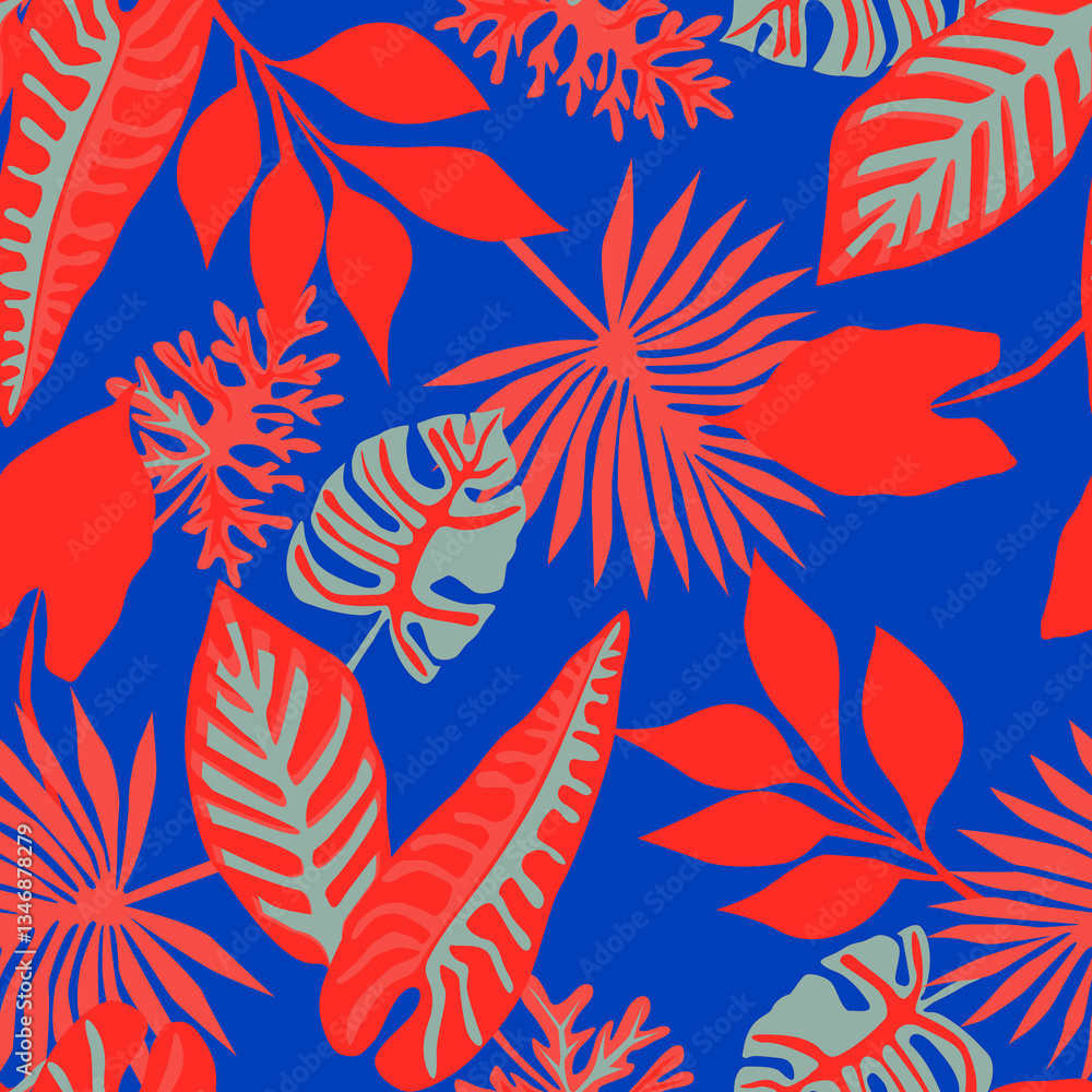 Tropical pattern, floral, leaves. Digital print in Repeat (rapport), Resolution 300 DPI, ideal for fashion, decoration and stationery. Tropical pattern, floral, leaves. Digital print in Repeat (rapport), Resolution 300 DPI, ideal for fashion, decoration and stationery.