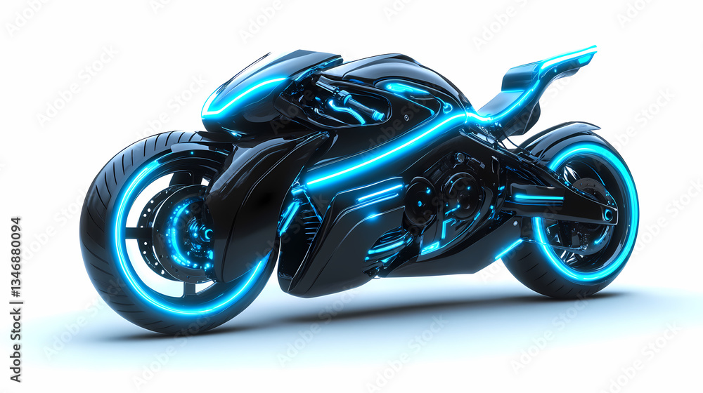 Futuristic Motorcycle in Cyberpunk Style: An innovative concept vehicle with sleek design and neon accents, a symbol of advanced technology. Futuristic Motorcycle in Cyberpunk Style: An innovative concept vehicle with sleek design and neon accents, a symbol of advanced technology.
