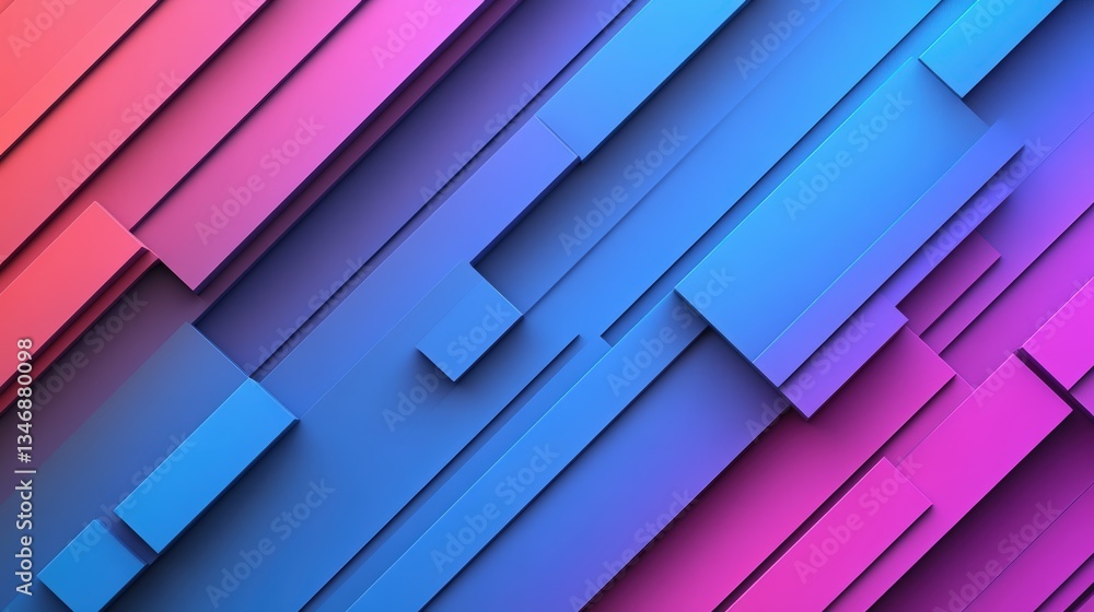 Fototapeta premium Abstract background showcasing dynamic interplay of vibrant pink and blue overlapping rectangular shapes arranged diagonally in a layered three-dimensional design