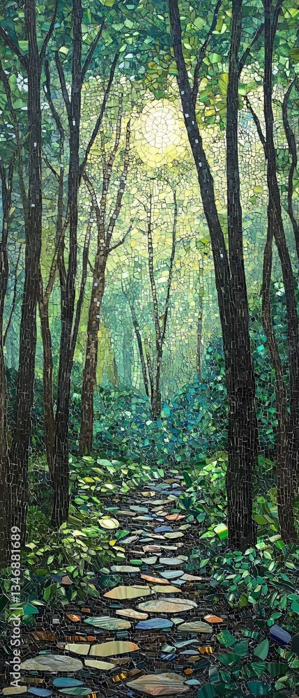 Fototapeta premium Forest path leads to a light-filled glade.