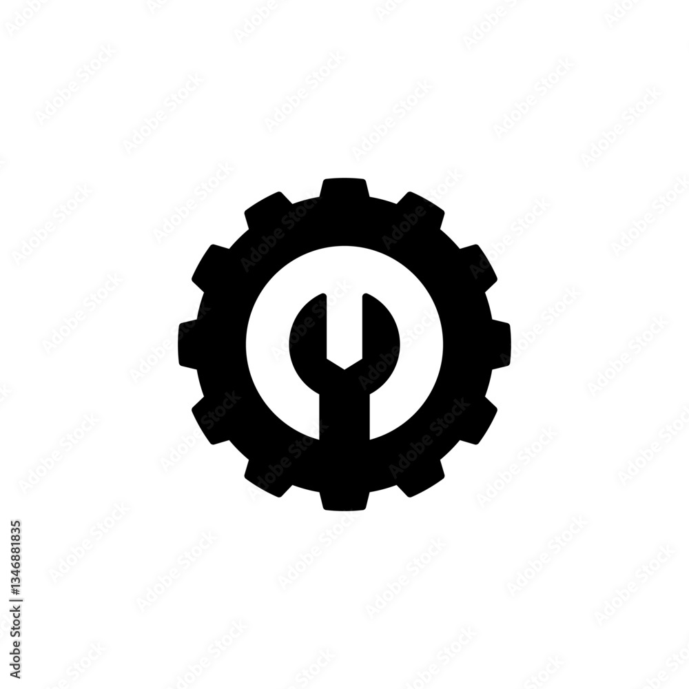 Obraz premium wrench with gear icon, simple flat style, illustration, logo sign symbol pictogram template, for ui or ux isolated on white for mobile app, editable
