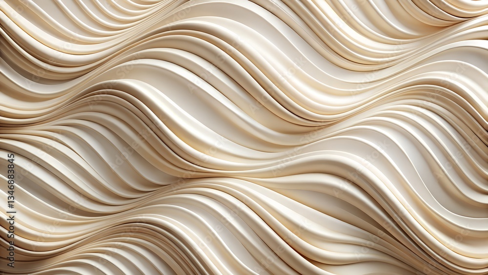 Obraz premium A wavy, minimalist fluid texture in a gentle beige and white palette.