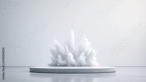 Obraz na płótnie Abstract white powder explosion on a circular platform w salonie