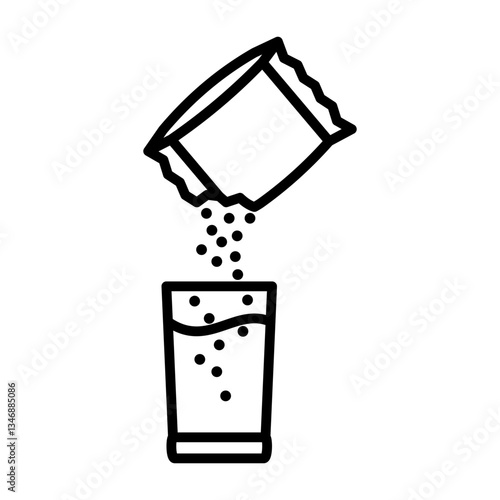 icon of drink sachet, sachet of powder packaging and glass of water, simple flat style, illustration, logo sign symbol pictogram template, for ui or ux isolated on white for mobile app, editable