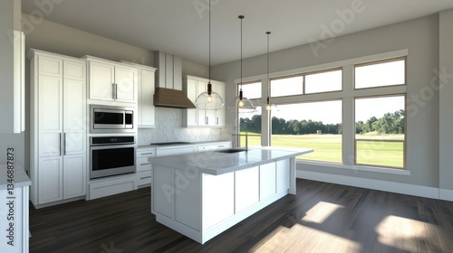 Wallpaper Mural Modern Kitchen Design with Golf Course View Torontodigital.ca