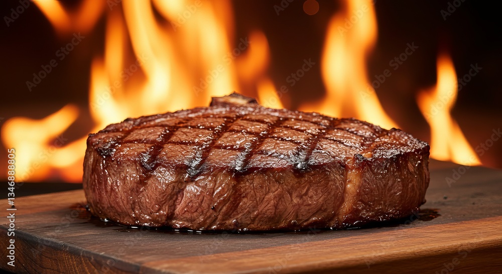 Grilled Steak Sizzling Perfection on a Wooden Board Grilled Steak Sizzling Perfection on a Wooden Board
