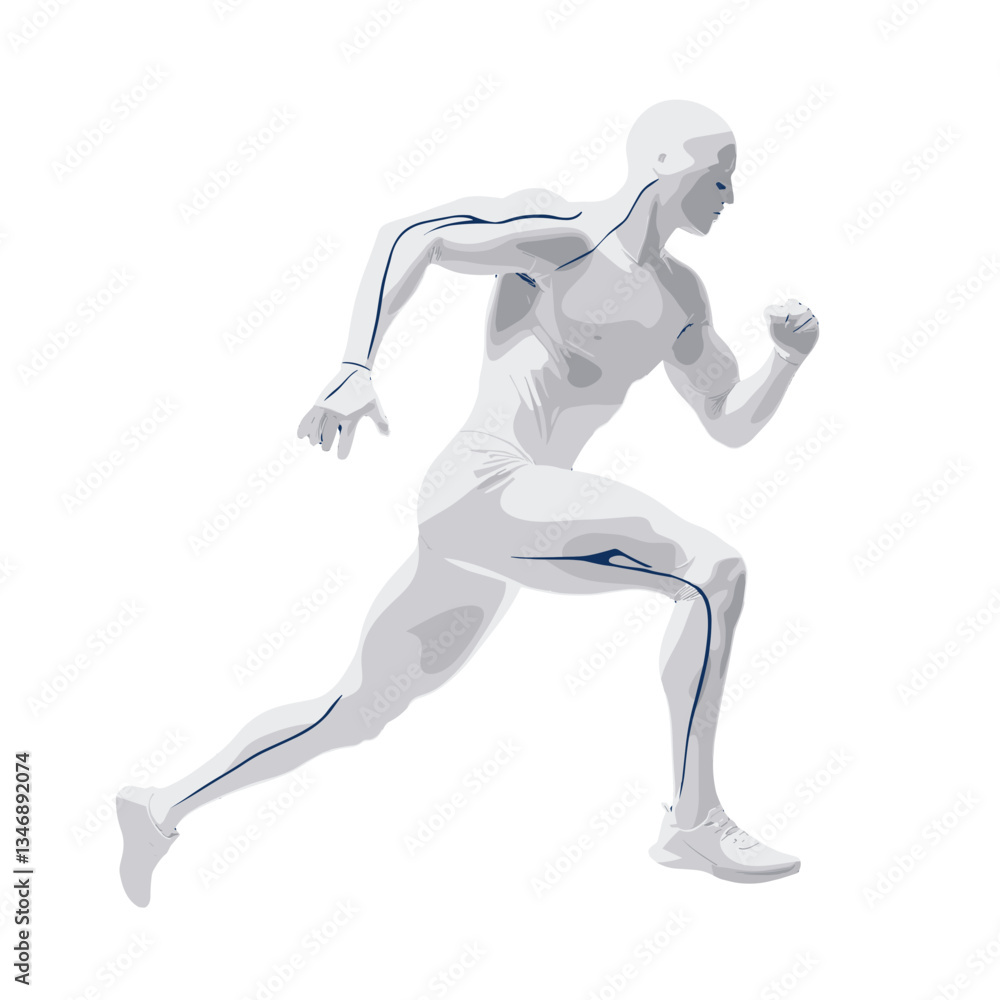 Athlete in futuristic bodysuit running in motion against white background Athlete in futuristic bodysuit running in motion against white background