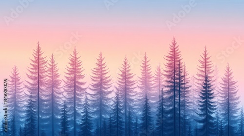 Misty Pine Forest Sunrise Landscape Background. (1)
