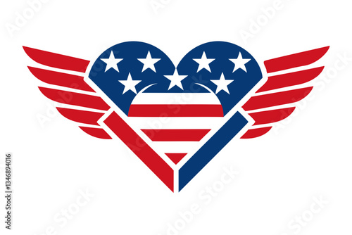 Patriotic Heart Logo Vector American Flag Colors on Transparent Background
