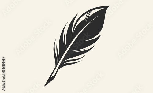 Quill pen icon, vintage feather writing vector illustration