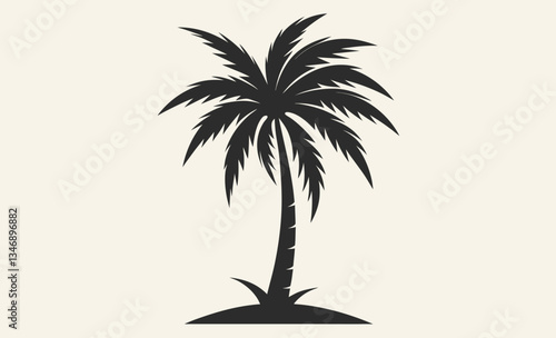 Palm tree silhouette, tropical beach tree vector illustration